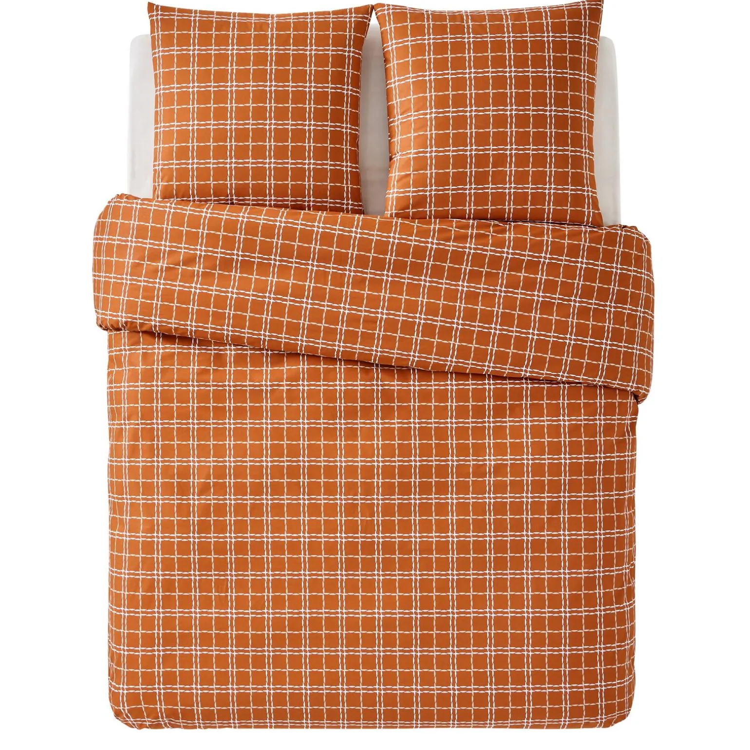 Parure de lit en toile de coton CRAFTED CHECK camel 260 x 240 cm