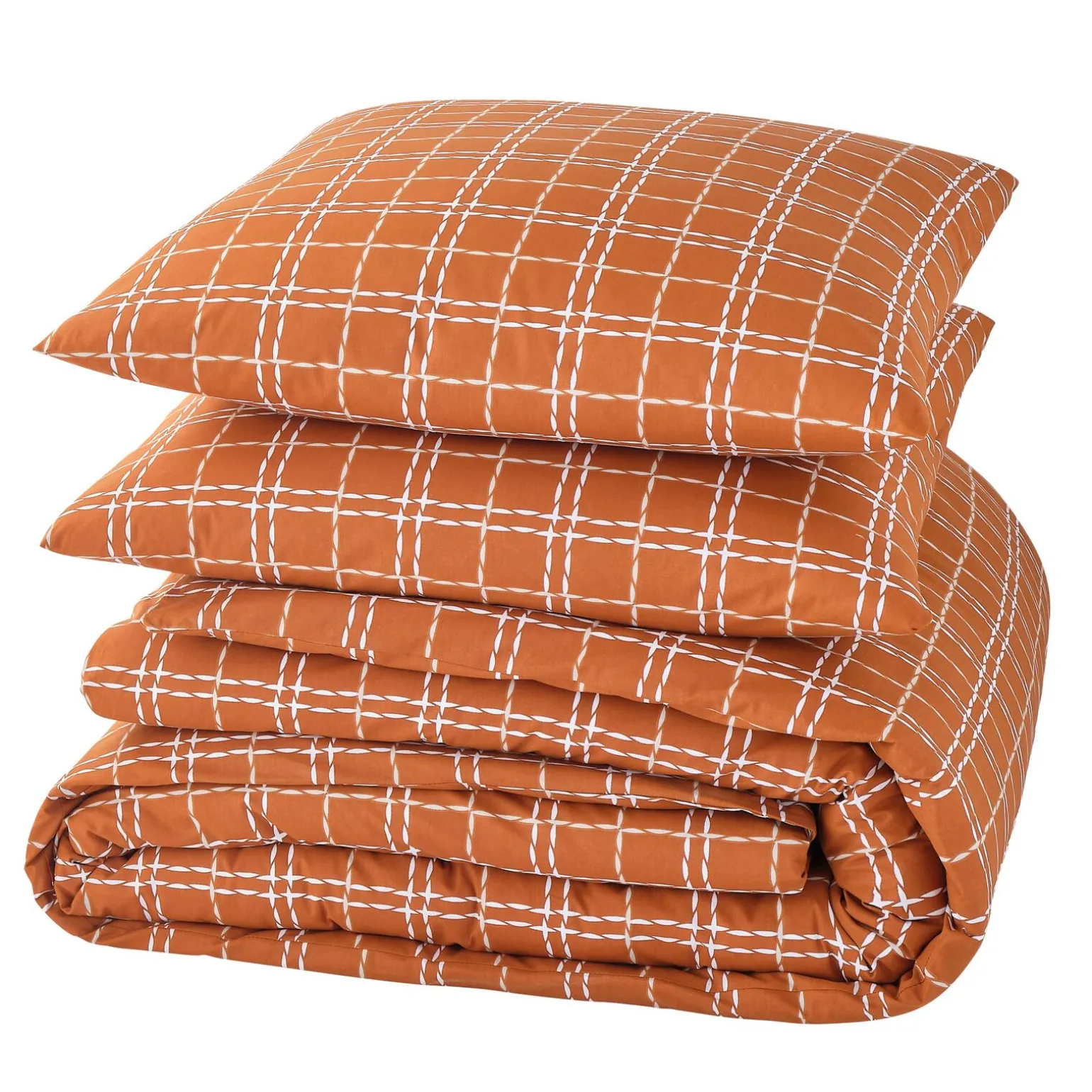 Parure de lit en toile de coton CRAFTED CHECK camel 240 x 220 cm