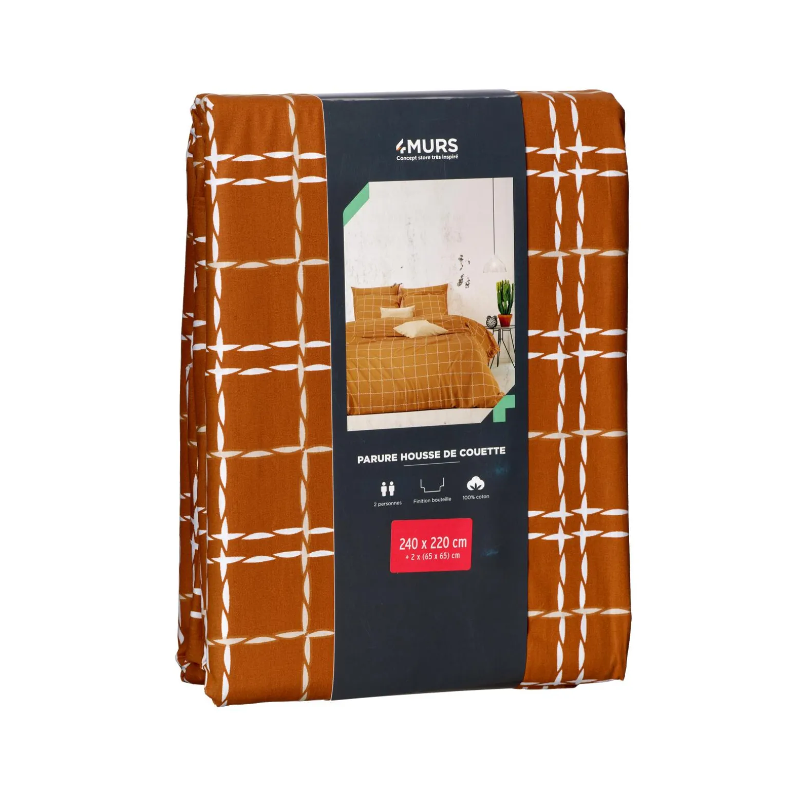 Parure de lit en toile de coton CRAFTED CHECK camel 240 x 220 cm