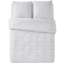 Parure de lit en toile de coton BRUSH STRIPES gris 240 x 220 cm