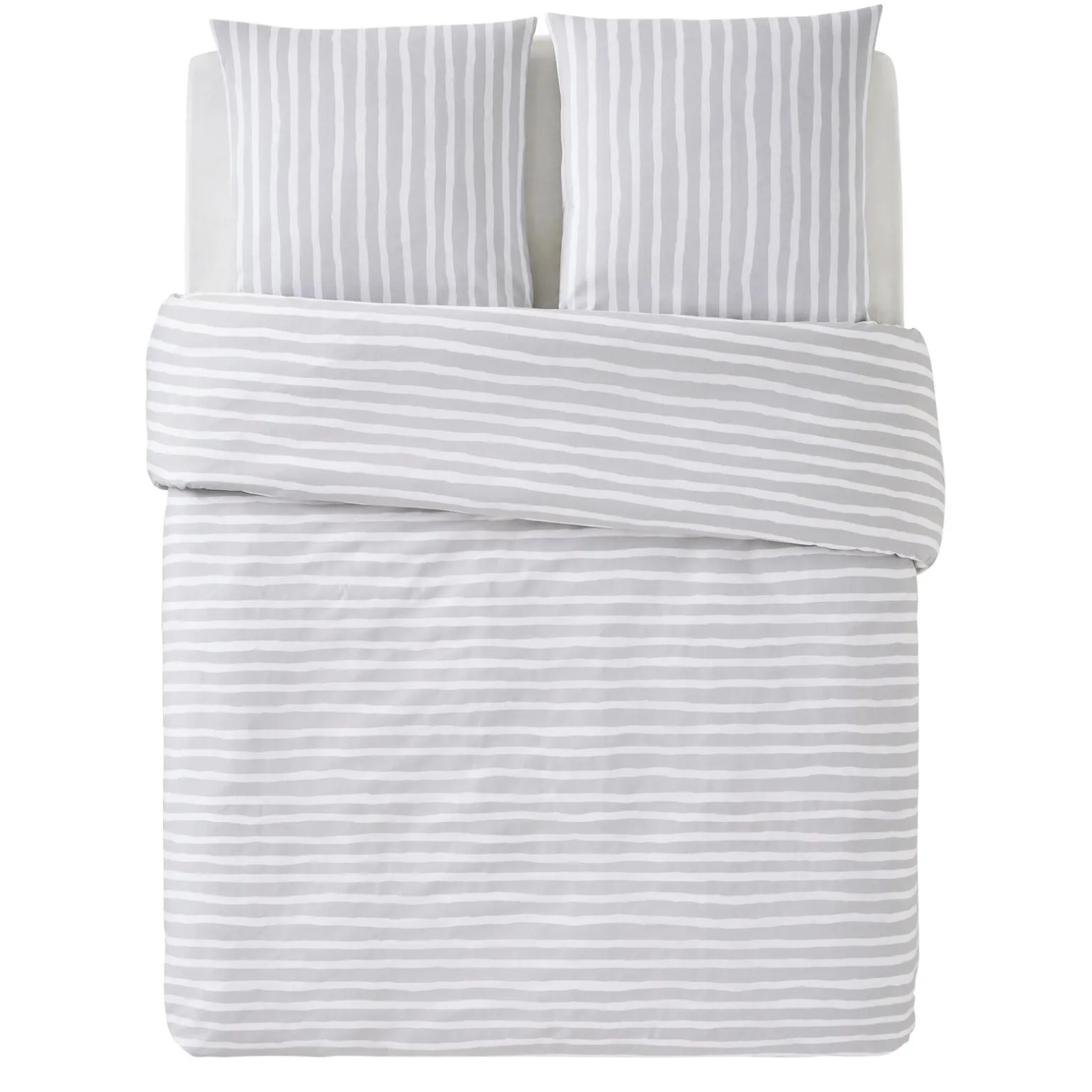 Parure de lit en toile de coton BRUSH STRIPES gris 240 x 220 cm
