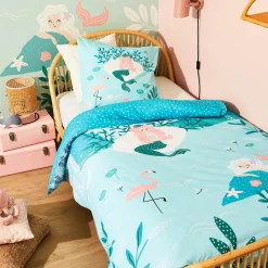 Parure de lit en toile de coton SIRENINA bleu acqua 140 x 200 cm