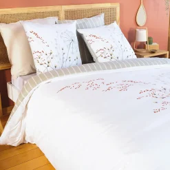 Parure de lit en toile de coton SOLIFLORE blanc 260 x 240 cm - 4MURS