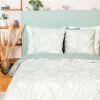 Parure de lit lin et coton lavé PAMPELUNE blanc / vert 240 x 220 cm