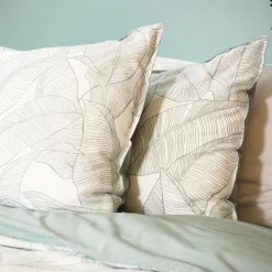 Parure de lit lin et coton lavé PAMPELUNE blanc / vert 240 x 220 cm