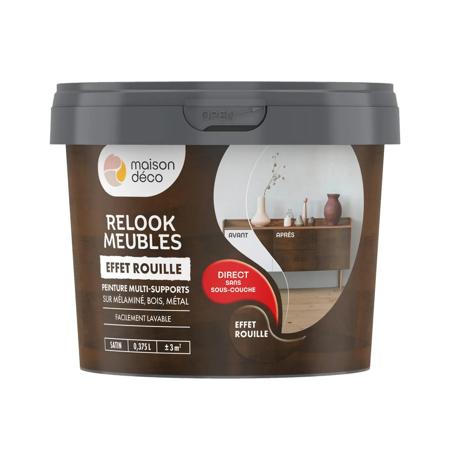 Relook meubles effet bois Peinture Peinture rouille Satiné 0,38 L