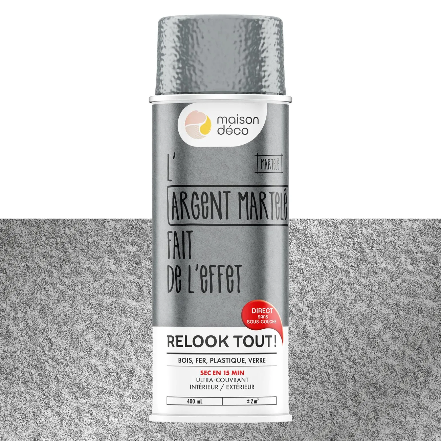 Relook tout aérosol Peinture Bombe de peinture argent martelé Brillant 0,4 L