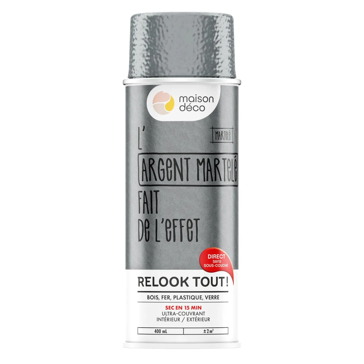Relook tout aérosol Peinture Bombe de peinture argent martelé Brillant 0,4 L