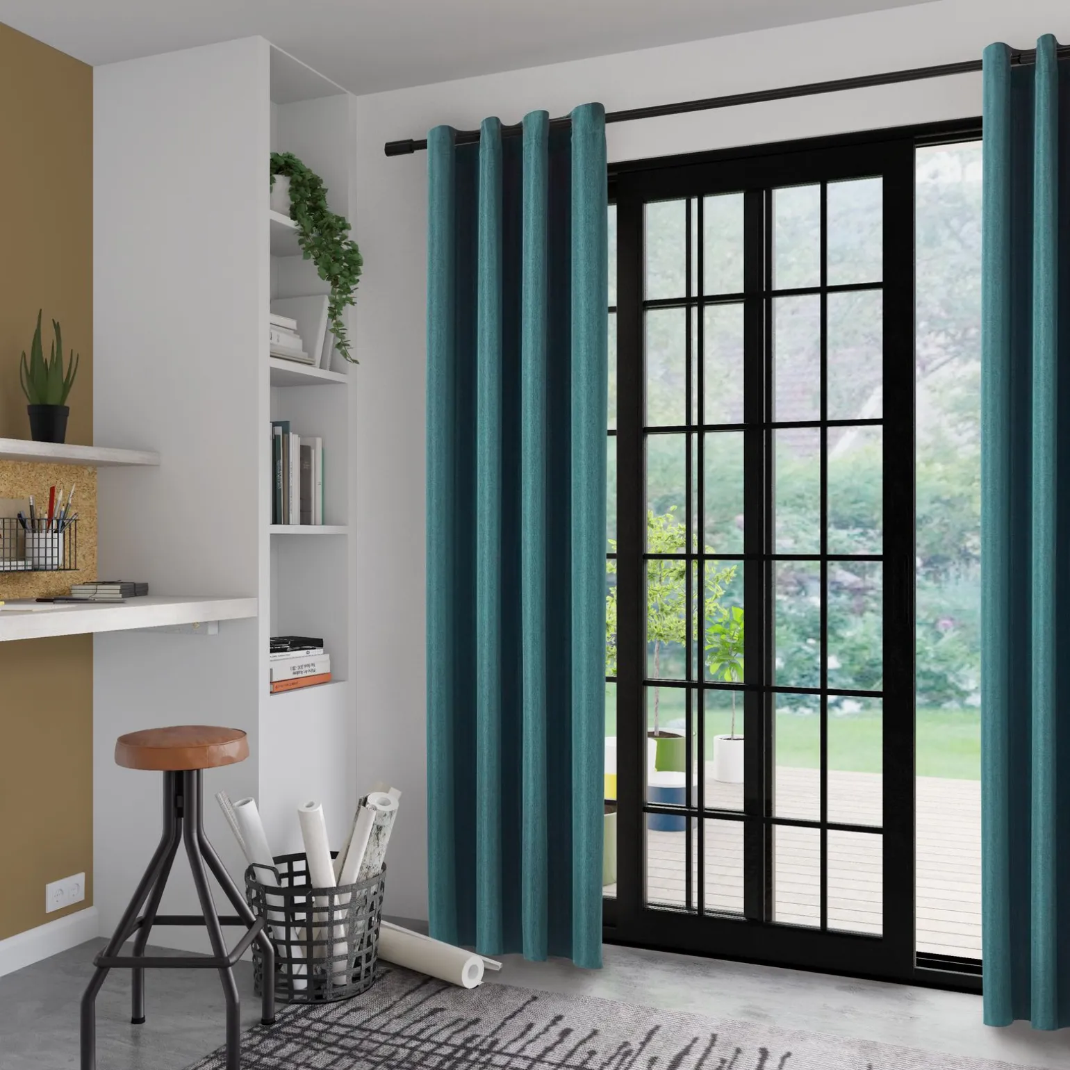 Rideau AMSTERDAM coloris bleu paon 140 x 240 cm - 4MURS