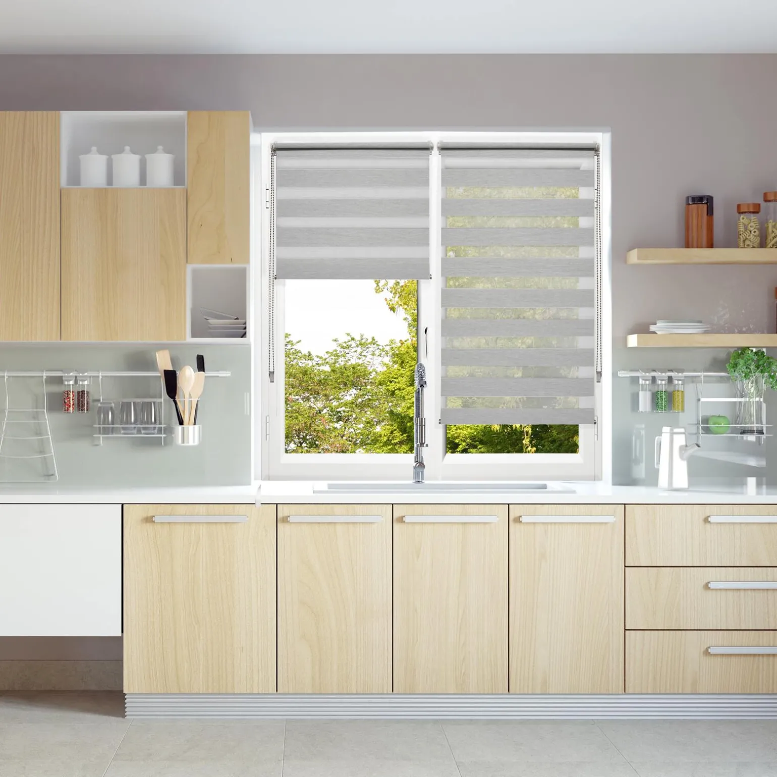Store jour/nuit SOLSTICE coloris blanc / noir 150 x 250 cm - 4MURS
