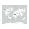 Tableau CARTE ANIMALS ON THE PLANET bleu ciel et blanc - 4MURS